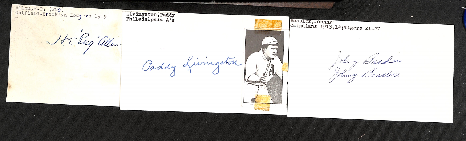 Lot of (15) Signed 1910s Baseball Player Index Cards inc. George Batten, Tracy Baker, Duffy Lewis, James Cooney, Edwin Palmer, Clarence Pickup, + (JSA Auction Letter)